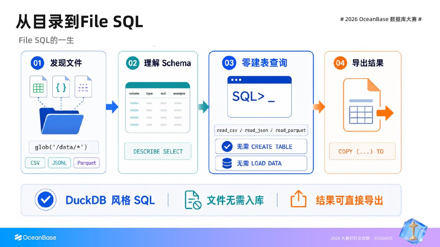 从发现文件、理解 Schema、查询到导出结果的生命周期