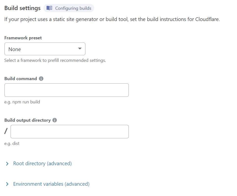 Cloudflare Pages 构建设置(官方文档界面图)