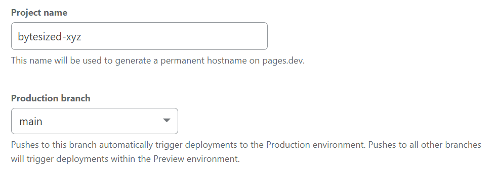Cloudflare Pages 设置项目名称和生产分支(官方文档界面图)