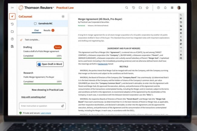 Thomson Reuters CoCounsel contract drafting and research interface