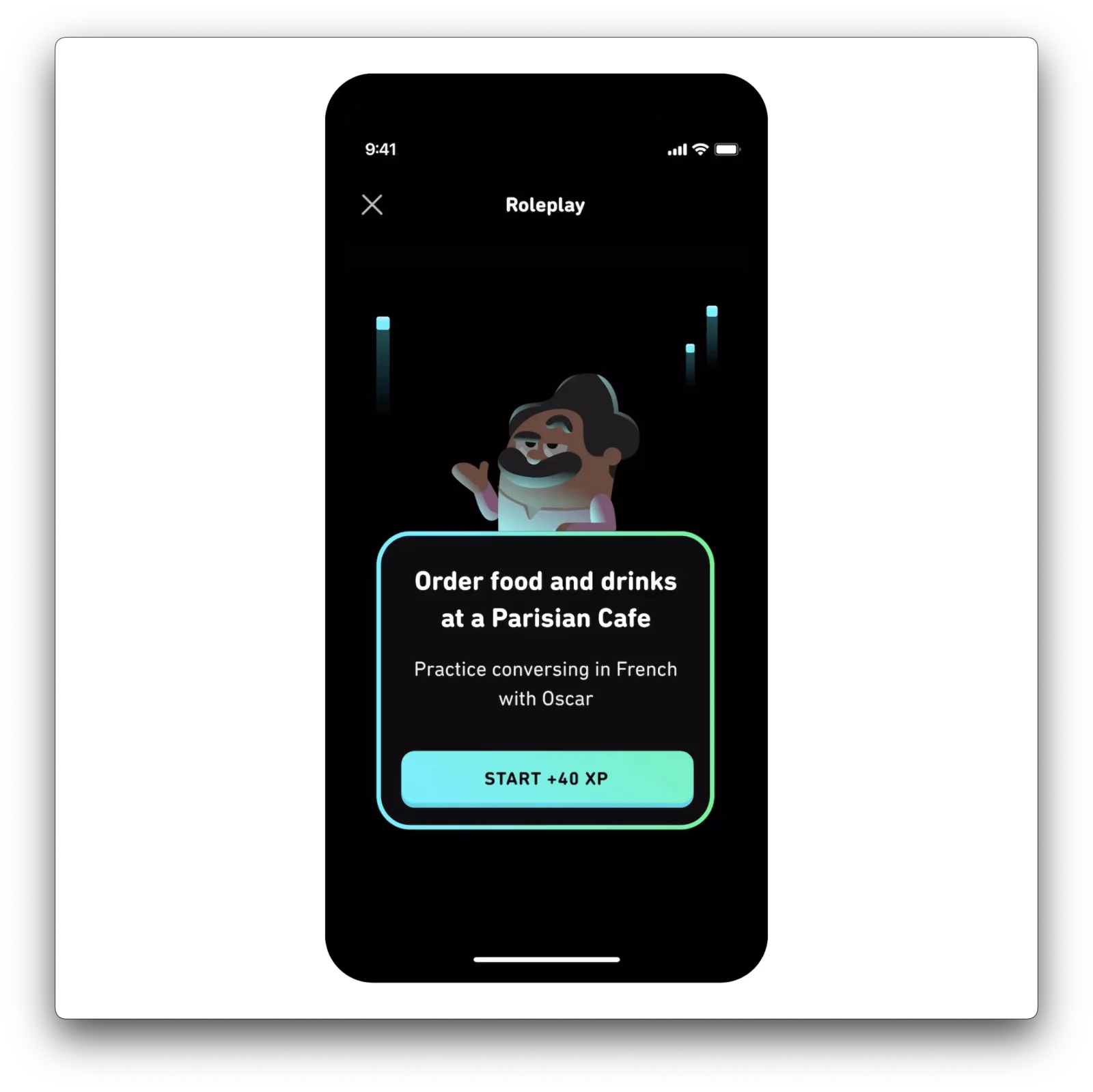Duolingo Max role-play exercise in a Paris café