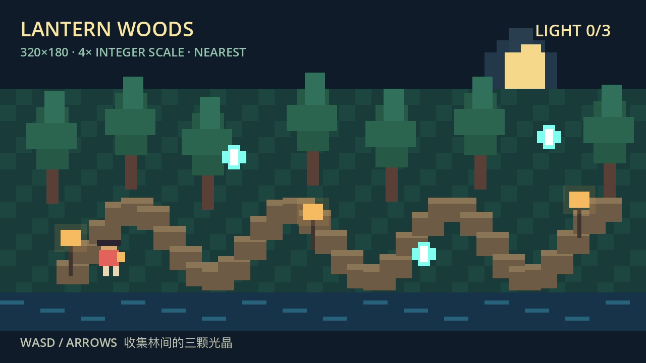 Godot 4.7.1 实际运行的 Lantern Woods 像素原型