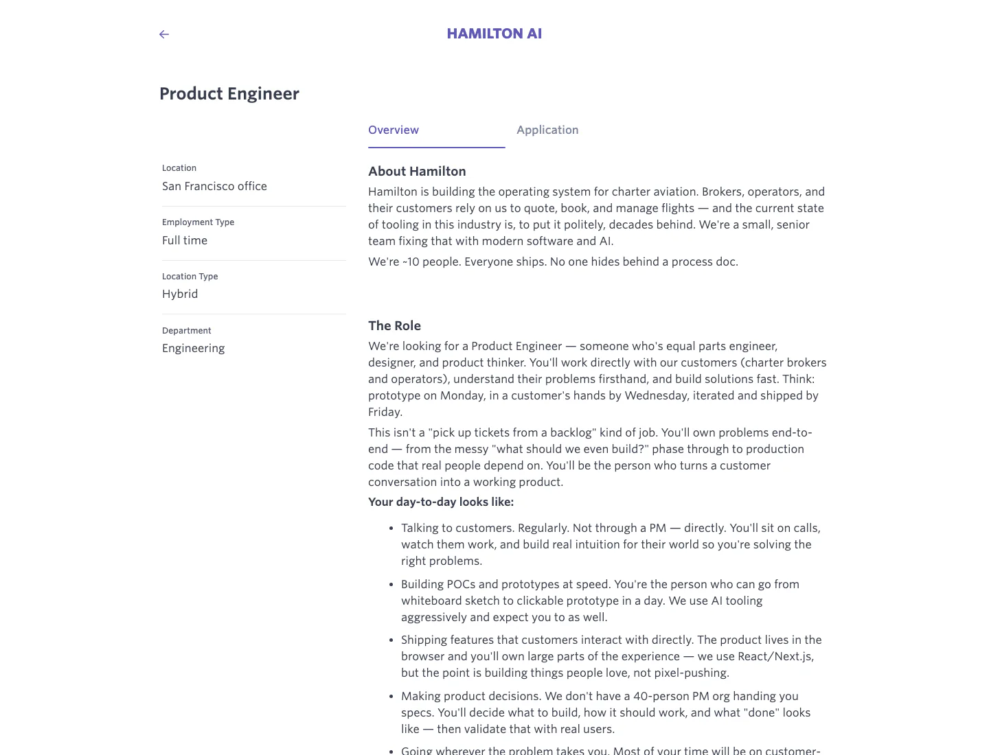 Hamilton AI 产品工程师招聘截图