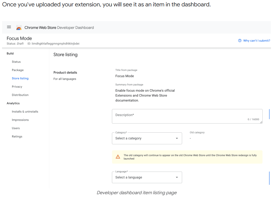 placeholder: Chrome Web Store Developer Dashboard 的截图，展示插件上传和信息填写界面p2