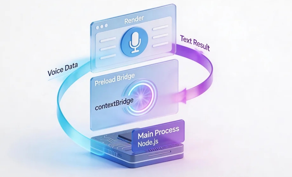 placeholder: 一张 IPC 通信流程图，展示 Renderer → Preload → Main 的消息传递过程