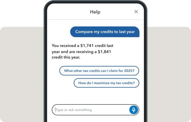 Intuit Assist comparing two years of tax credits in TurboTax