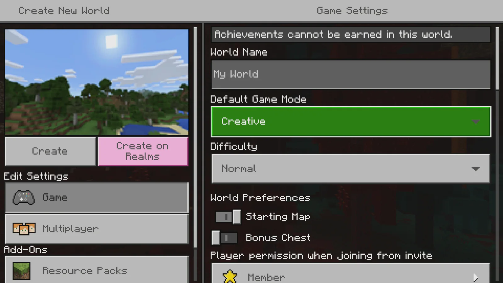 Minecraft Creative Mode interface