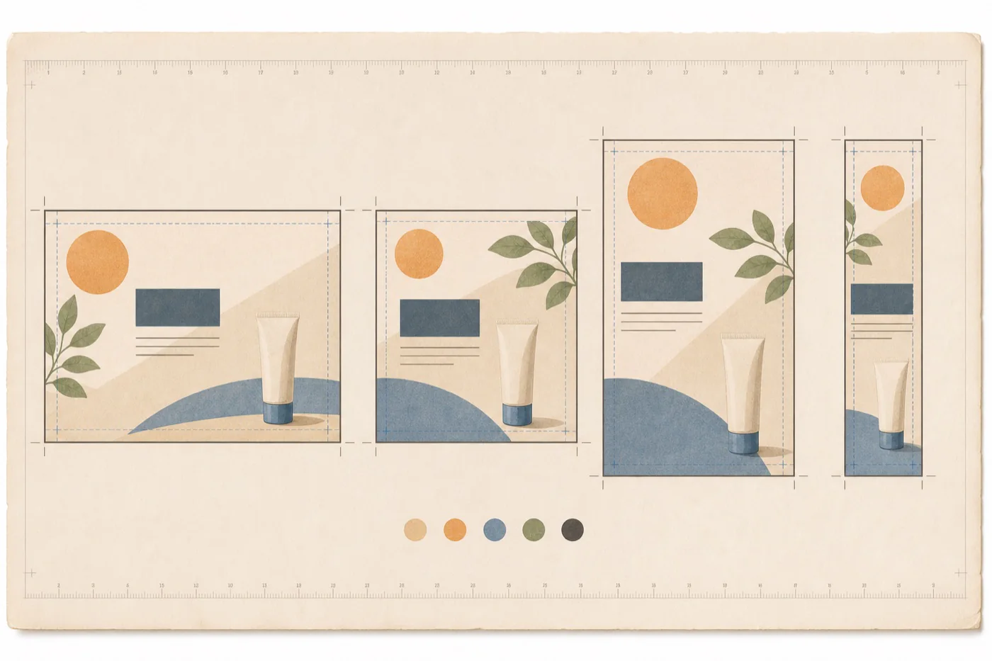 The same visual content arranged for wide, square, vertical, and narrow formats
