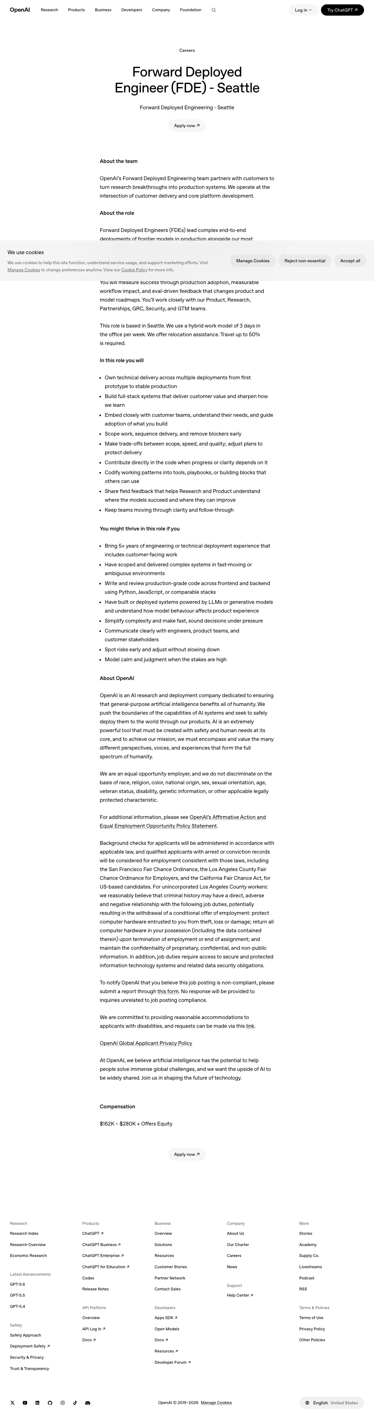 OpenAI FDE 岗位招聘截图