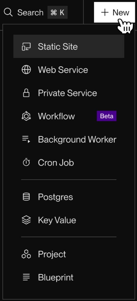 Render 新建 Web Service 的入口(官方文档界面图)