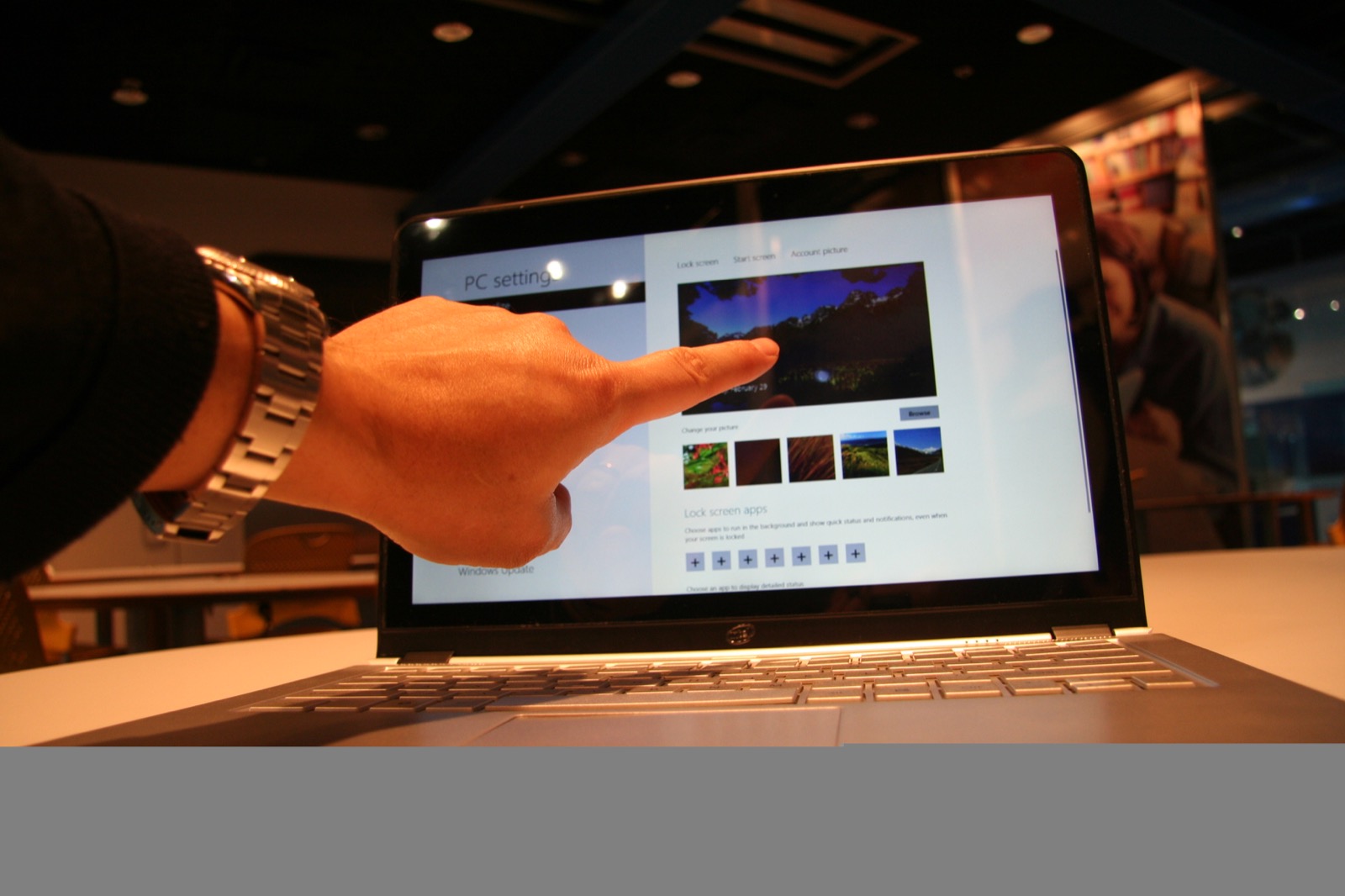 In an Intel user-experience study, a participant touches a laptop screen directly