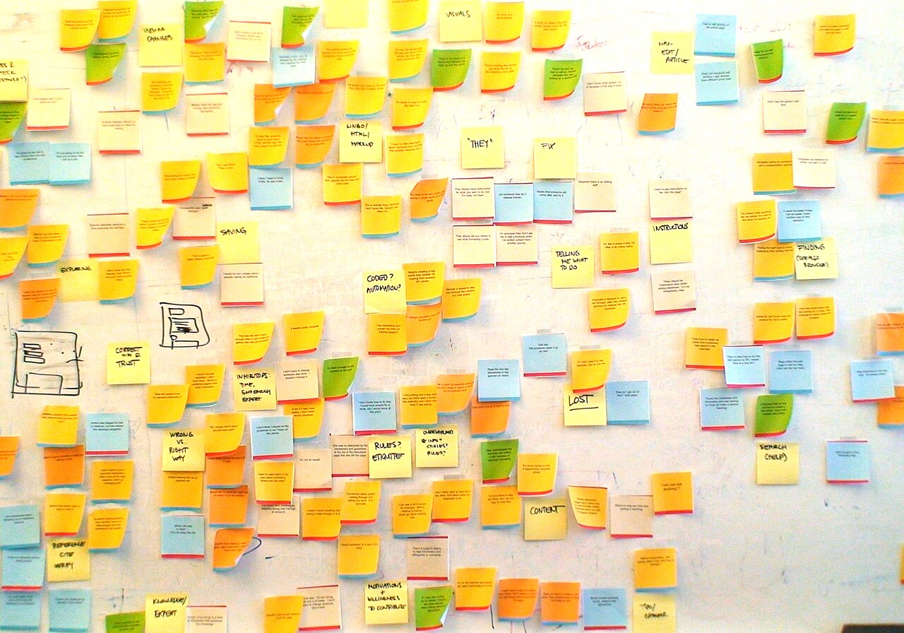 A Wikipedia usability project clustering interview and observation evidence into an affinity diagram