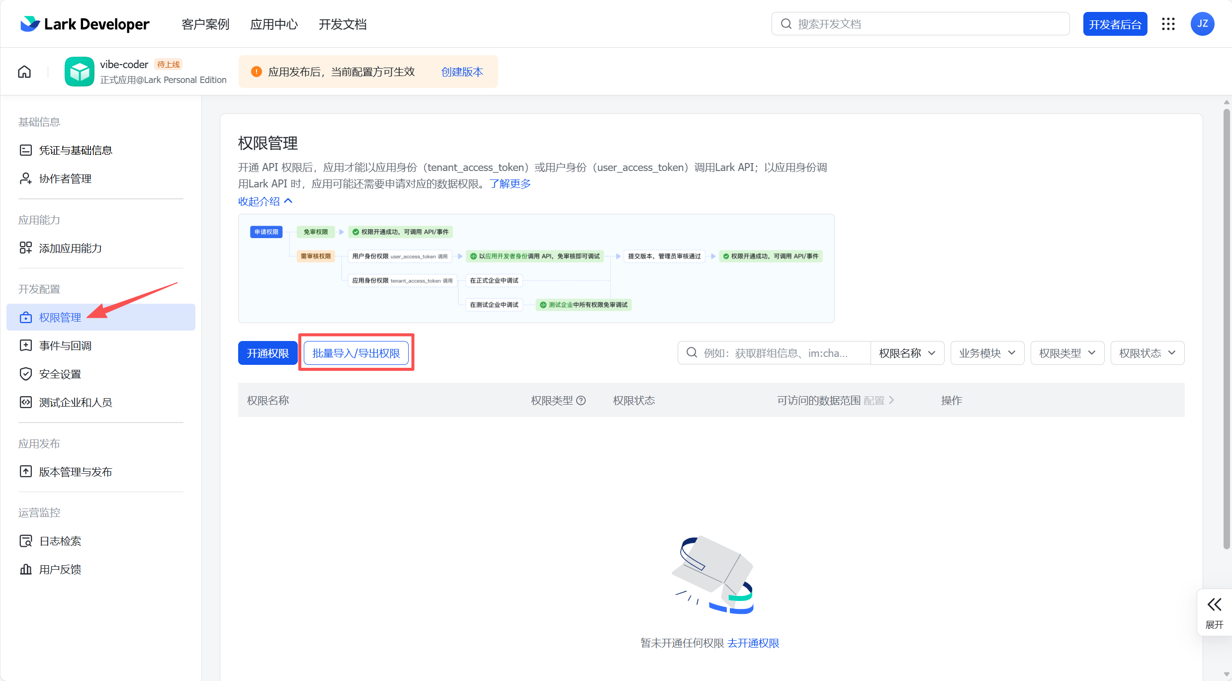 Feishu permission management page