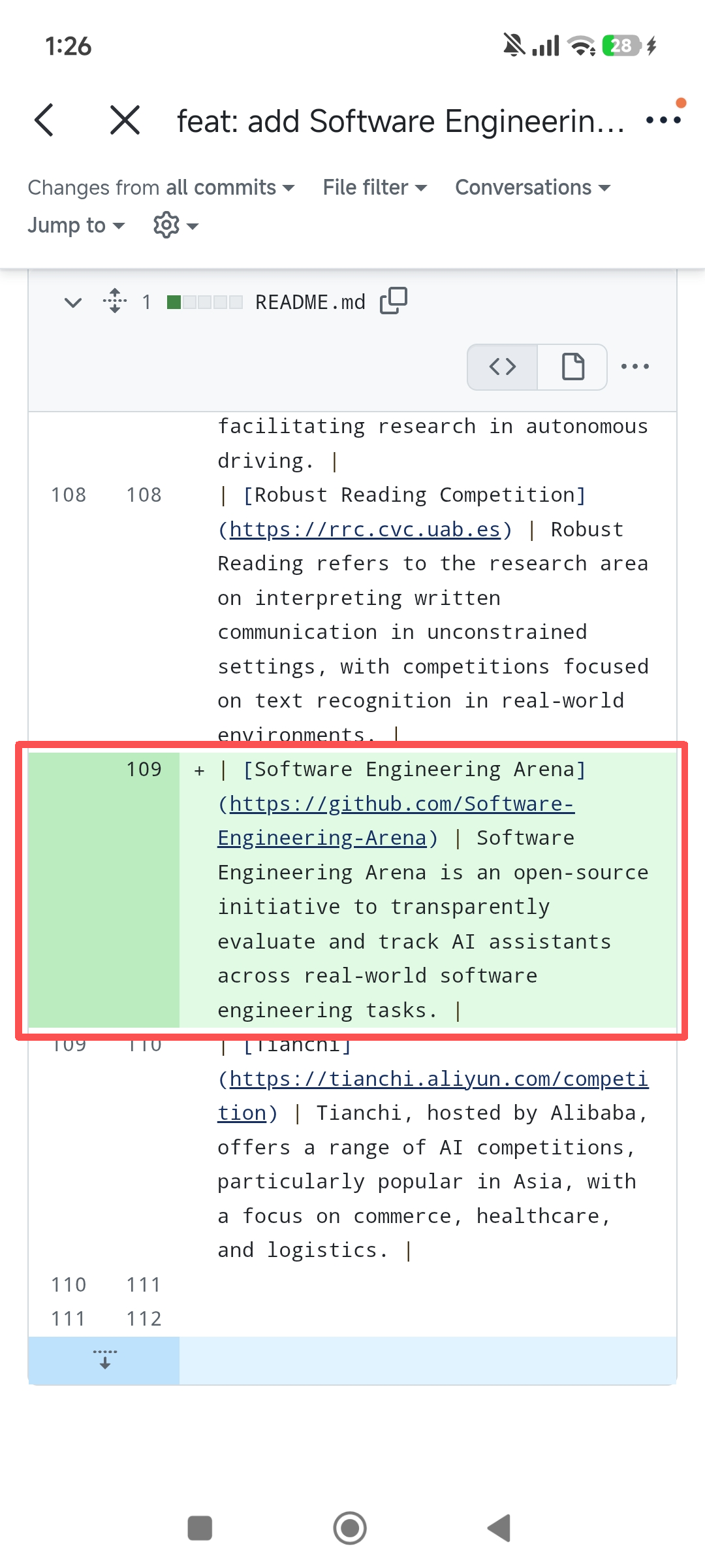 File diff view on the GitHub PR page