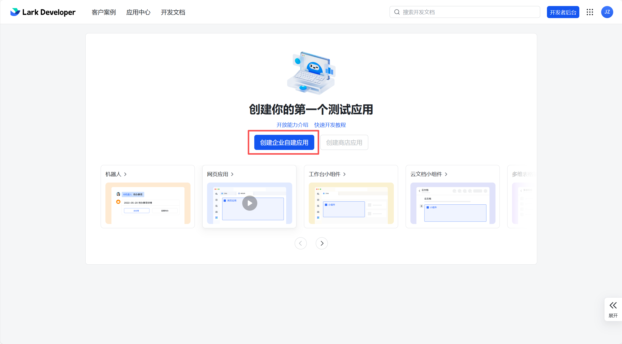 Feishu Open Platform homepage