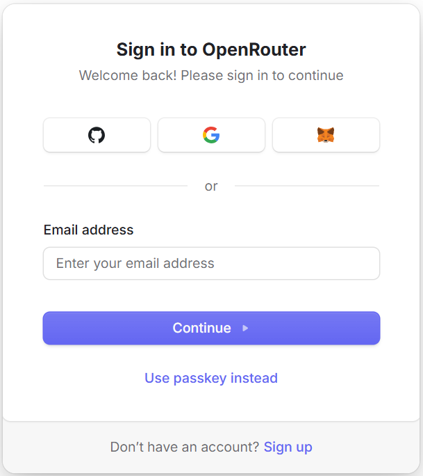 OpenRouter sign-up page