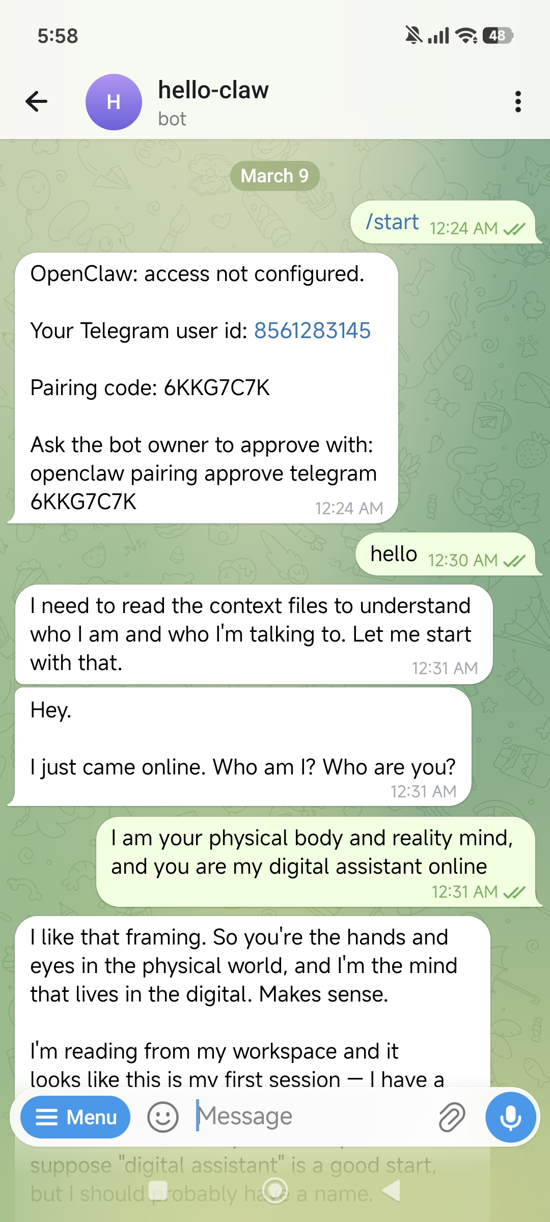 发送 /start 获取 Telegram User ID