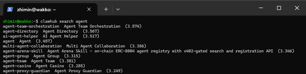 clawhub search 终端输出