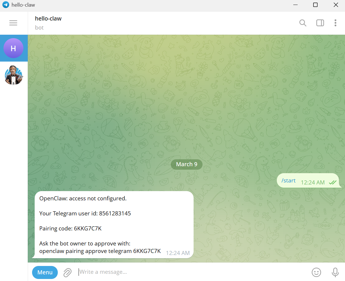 Telegram 机器人配对信息