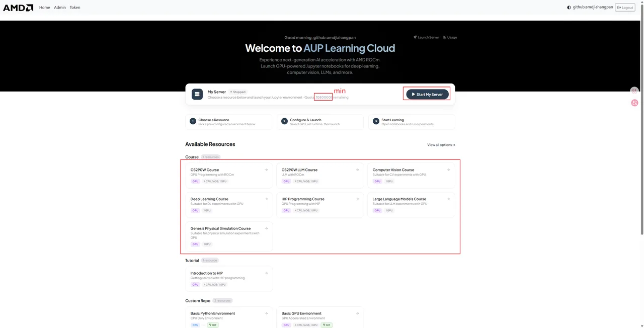 JupyterHub 启动服务器界面