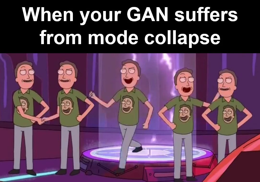 Repeated characters illustrate a GAN suffering from mode collapse.